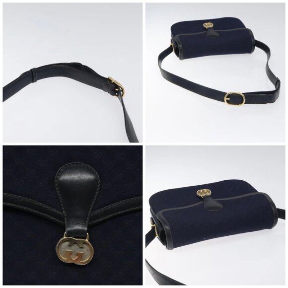 GUCCI Micro GG Canvas Shoulder Bag Navy Gold Auth ep8779 - Picture 16 of 16